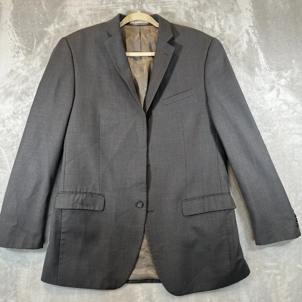 Joseph Abboud Suit Jacket Gray Wool Blazer Mens Size 40L Classic *missing button